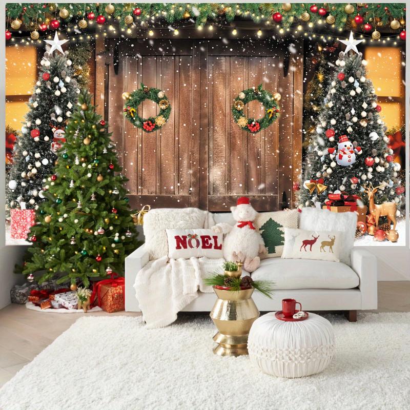 Christmas Barn Wood Door Backdrop Xmas Snow Decor