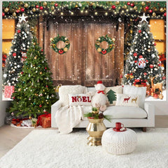 Christmas Barn Wood Door Backdrop Xmas Snow Decor