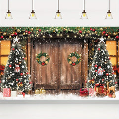 Christmas Barn Wood Door Backdrop Xmas Snow Decor