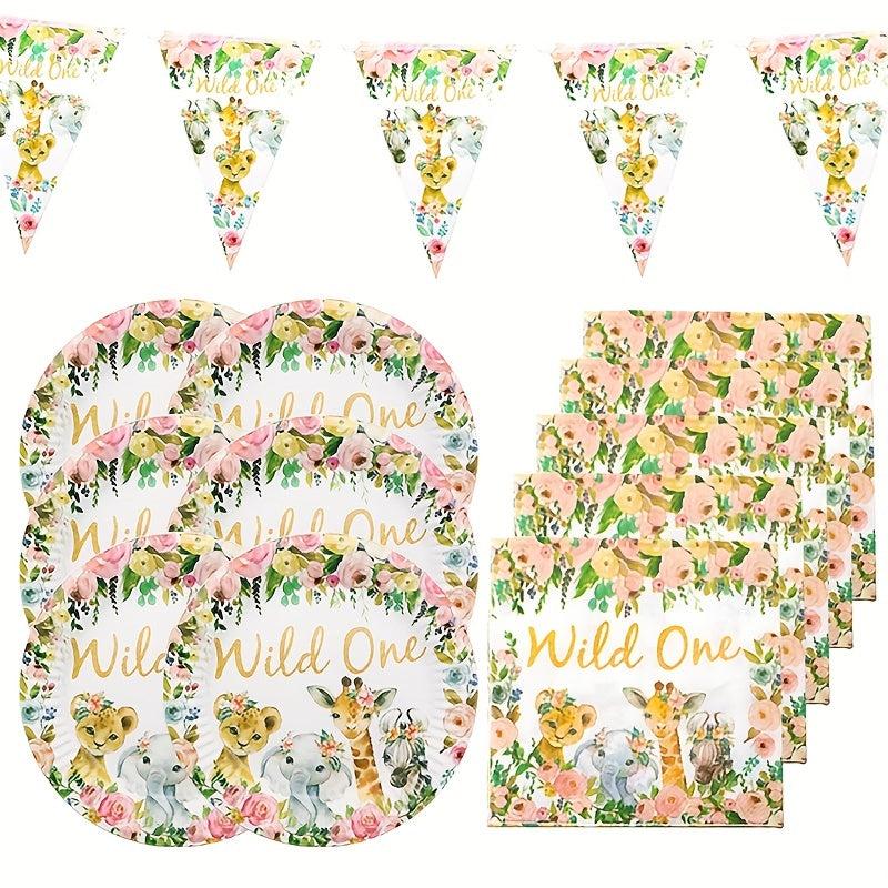 Wild One Birthday Party Supplies 8 Plates 20 Napkin Jungle Safari Animals