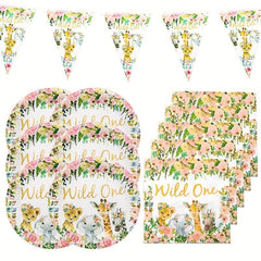 Wild One Birthday Party Supplies 8 Plates 20 Napkin Jungle Safari Animals
