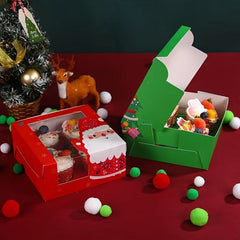 4pcs Christmas Cake Box Transparent Window Cupcake Packaging Box