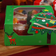 4pcs Christmas Cake Box Transparent Window Cupcake Packaging Box