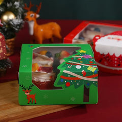 4pcs Christmas Cake Box Transparent Window Cupcake Packaging Box