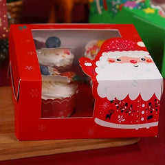 4pcs Christmas Cake Box Transparent Window Cupcake Packaging Box