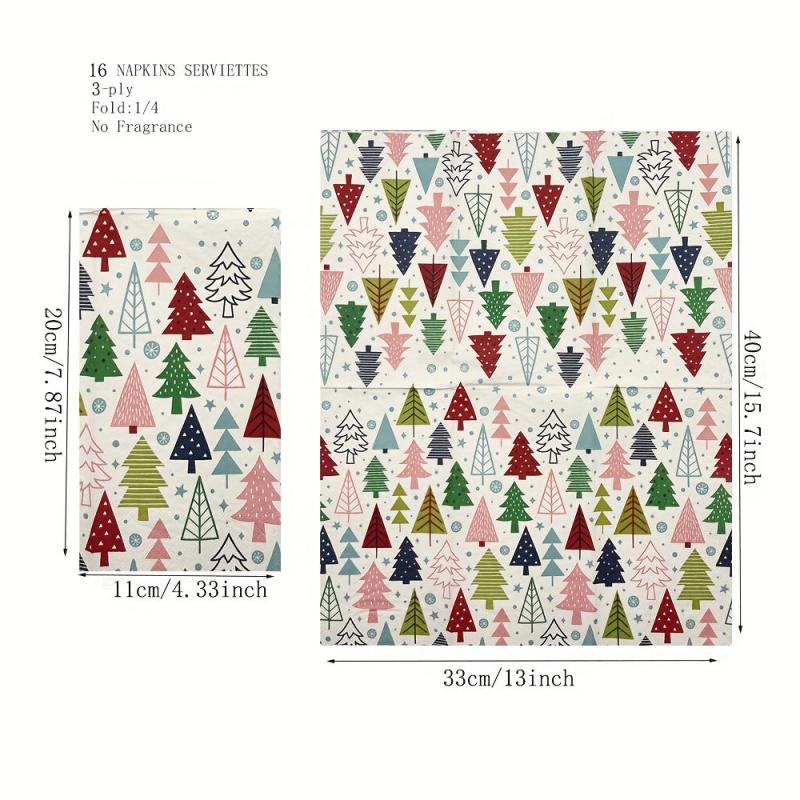 16pcs Colorful Christmas Party Paper Napkins 39.88x33.02cm