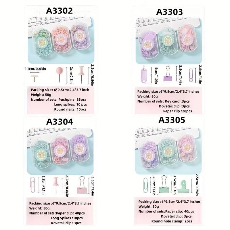 Macaron Paper Clips Set Long Tail Clips Thumbtacks & Key Card
