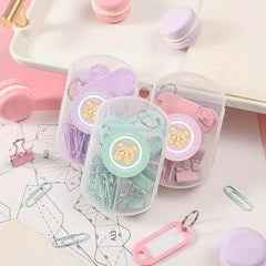 Macaron Paper Clips Set Long Tail Clips Thumbtacks & Key Card