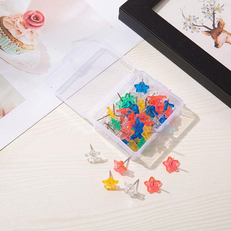 70 Colorful 5 Pointed Star Push Pins