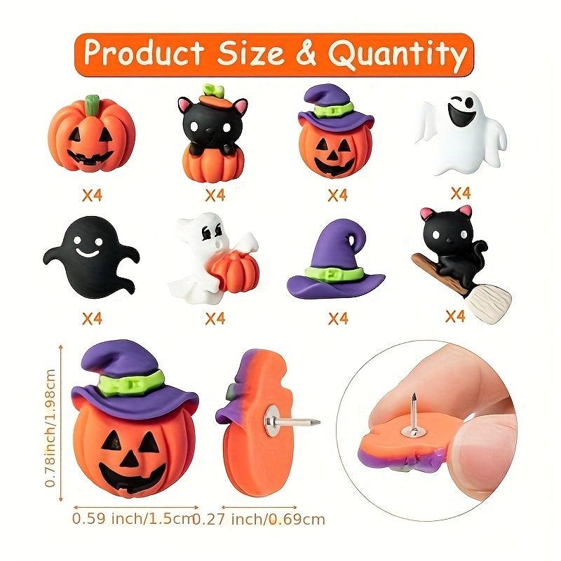 32pc Halloween Thumbtacks Pumpkin Cat Ghost Witch Push Pins