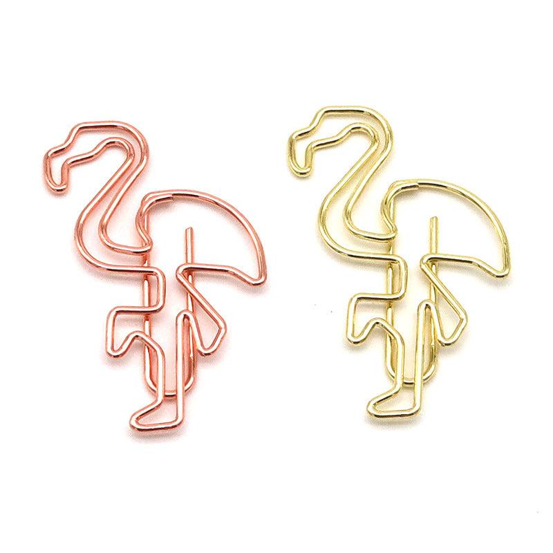 15pcs Flamingo Metal Shaped Paper Clip Animal Modeling Office Paper Clip