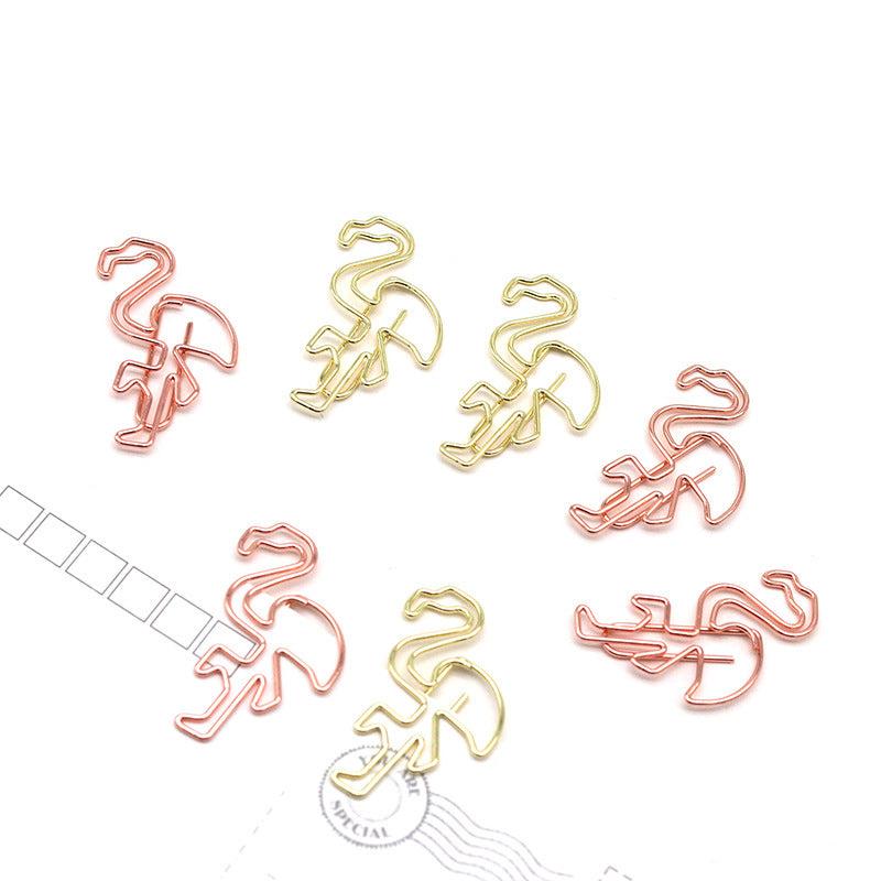 15pcs Flamingo Metal Shaped Paper Clip Animal Modeling Office Paper Clip