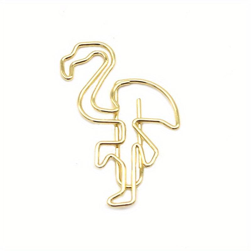 15pcs Flamingo Metal Shaped Paper Clip Animal Modeling Office Paper Clip