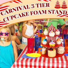 Red Striped Carnival Cupcake Stand 3 Tier Cardboard Cupcake Holder
