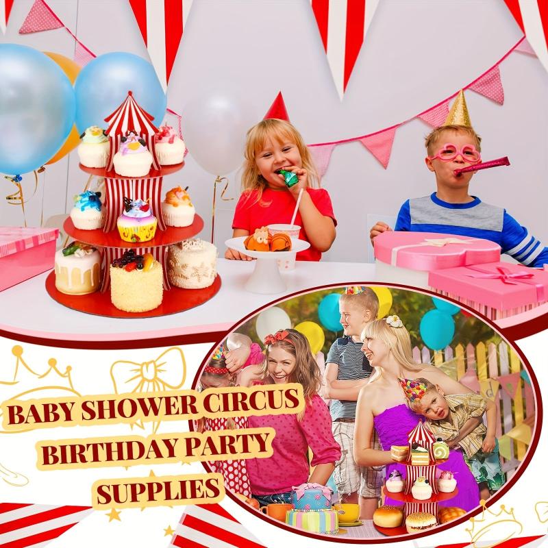 Red Striped Carnival Cupcake Stand 3 Tier Cardboard Cupcake Holder
