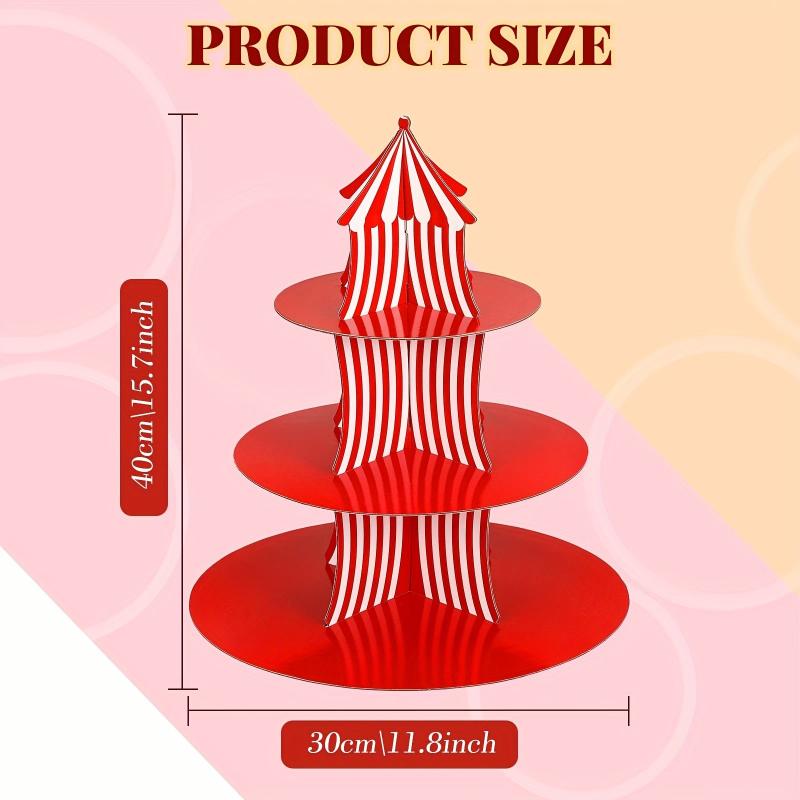 Red Striped Carnival Cupcake Stand 3 Tier Cardboard Cupcake Holder