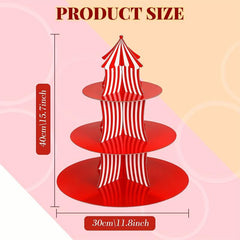 Red Striped Carnival Cupcake Stand 3 Tier Cardboard Cupcake Holder