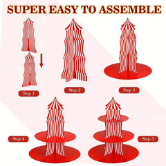 Red Striped Carnival Cupcake Stand 3 Tier Cardboard Cupcake Holder