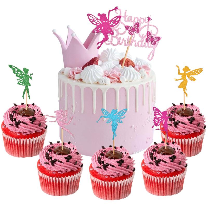 31pcs Fairy Cake Toppers Birthday Cake Topper Glitter Cake Toppers