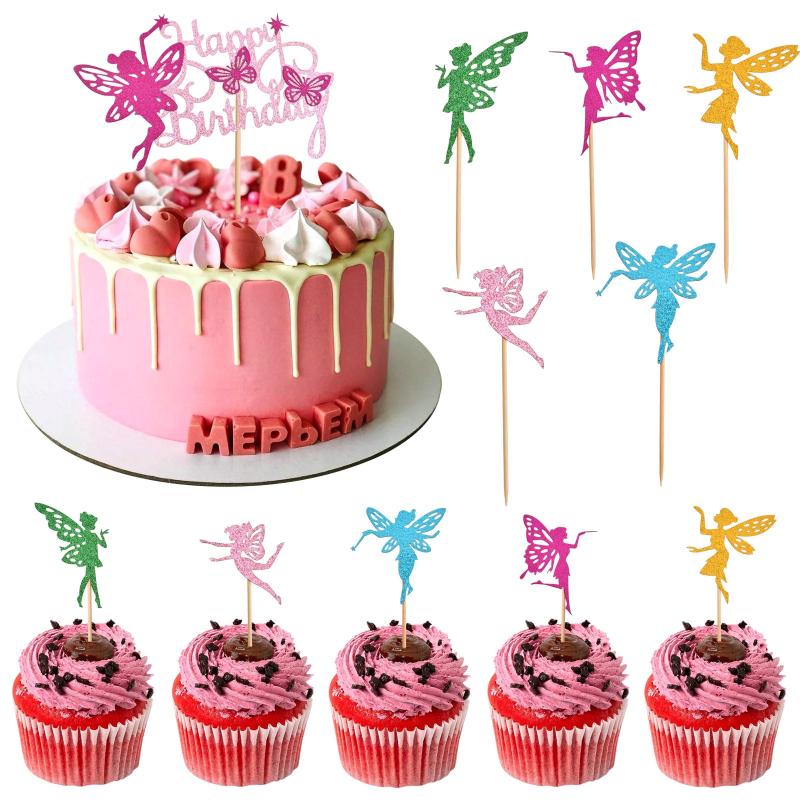 31pcs Fairy Cake Toppers Birthday Cake Topper Glitter Cake Toppers