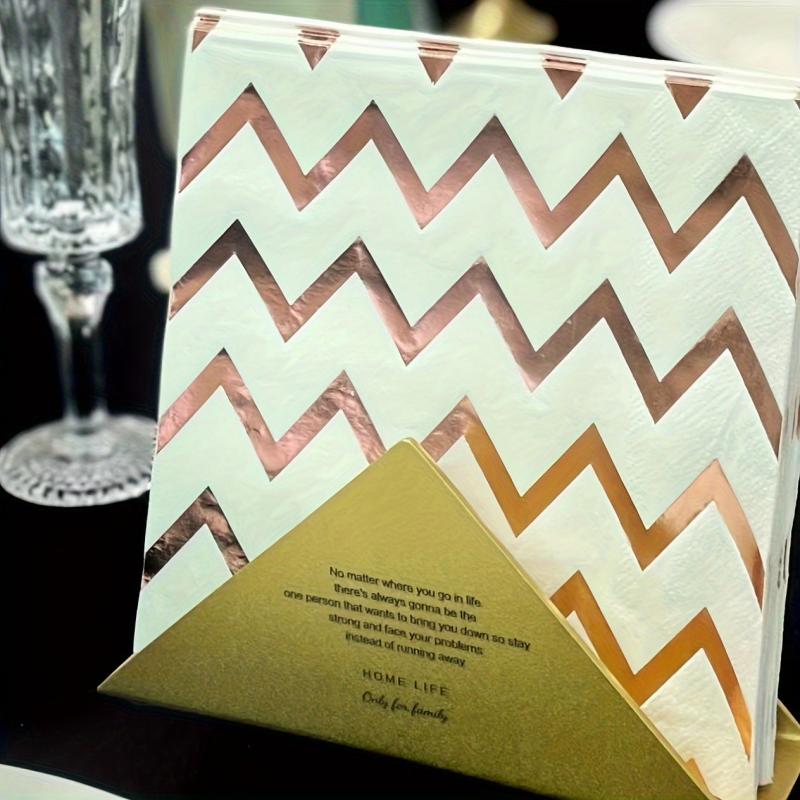 16pcs Geometric Stripe Hot Rose Golden Napkins for Wedding Party Decor