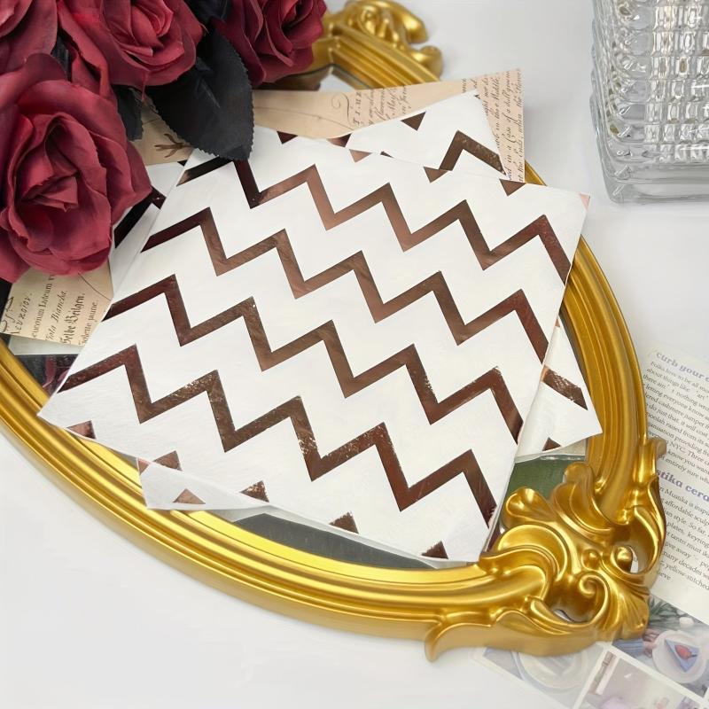 16pcs Geometric Stripe Hot Rose Golden Napkins for Wedding Party Decor