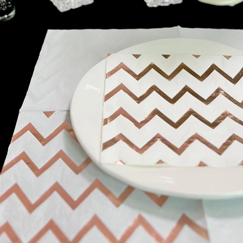 16pcs Geometric Stripe Hot Rose Golden Napkins for Wedding Party Decor