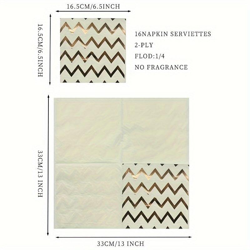 16pcs Geometric Stripe Hot Rose Golden Napkins for Wedding Party Decor