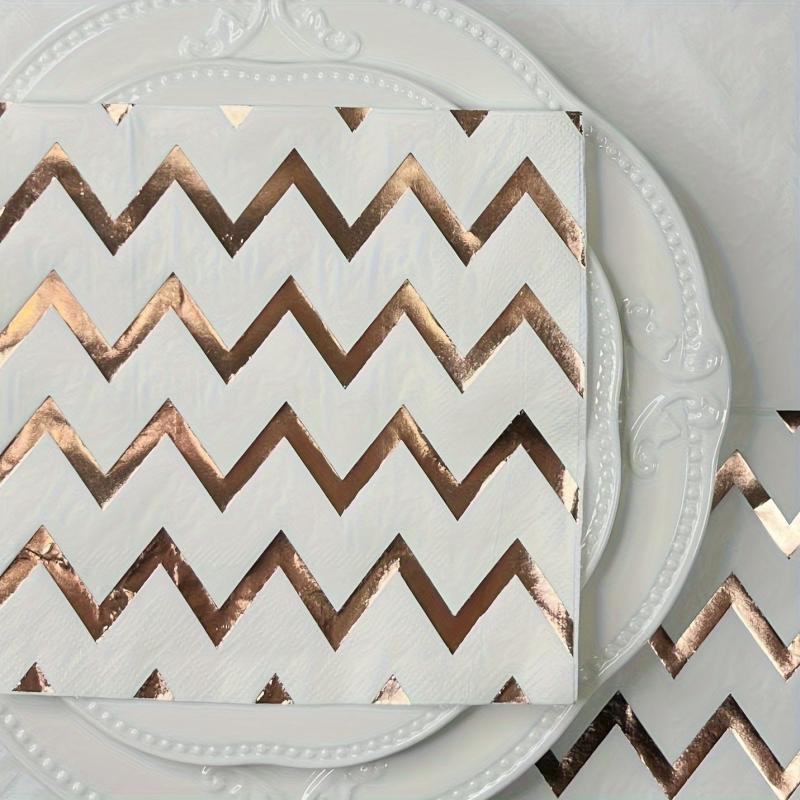 16pcs Geometric Stripe Hot Rose Golden Napkins for Wedding Party Decor
