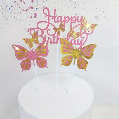 3pcs Sequin Butterfly Happy Birthday Cake Toppers Baby Shower Girl Birthday Part