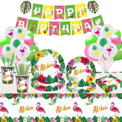 Hawaiian Tropical Party Supplies Set - Disposable Paper Cutlery & Tableware