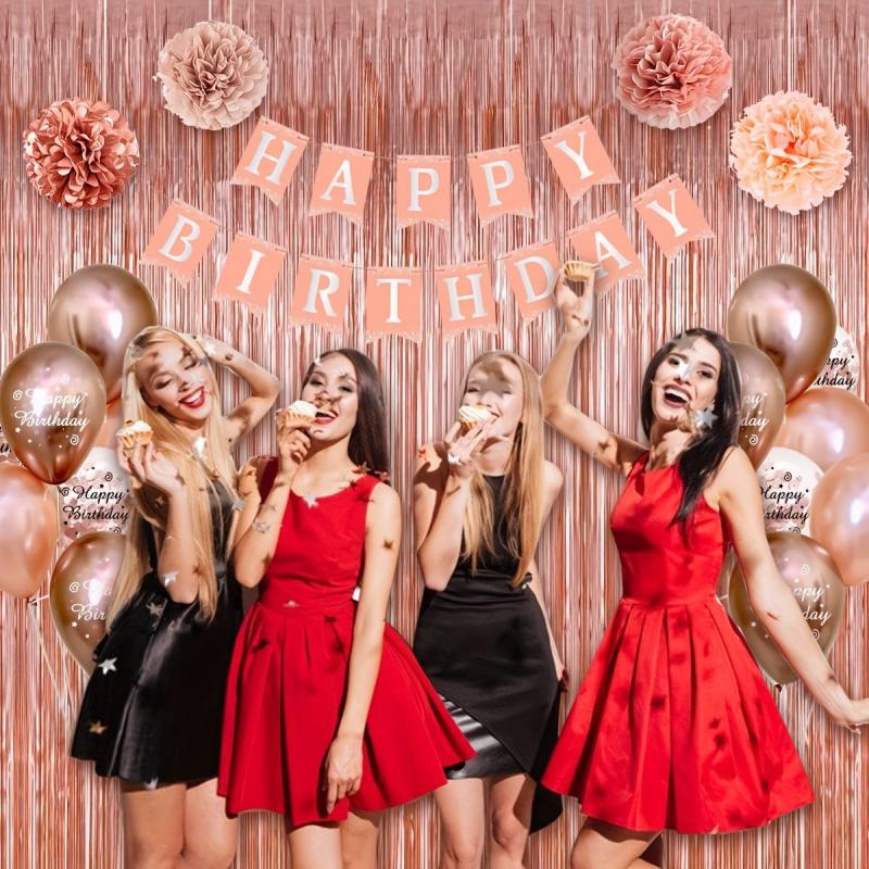 Rose Golden Birthday Party Decorations Set