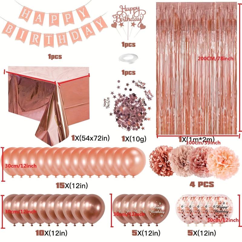 Rose Golden Birthday Party Decorations Set