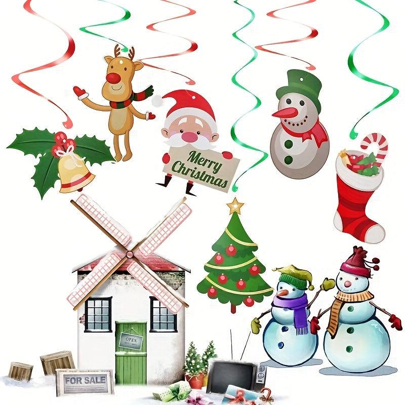 Merry Christmas Hanging Swirl Decorations Pack of 6