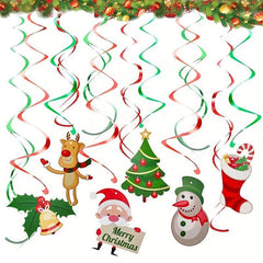 Merry Christmas Hanging Swirl Decorations Pack of 6