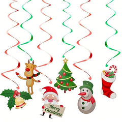 Merry Christmas Hanging Swirl Decorations Pack of 6