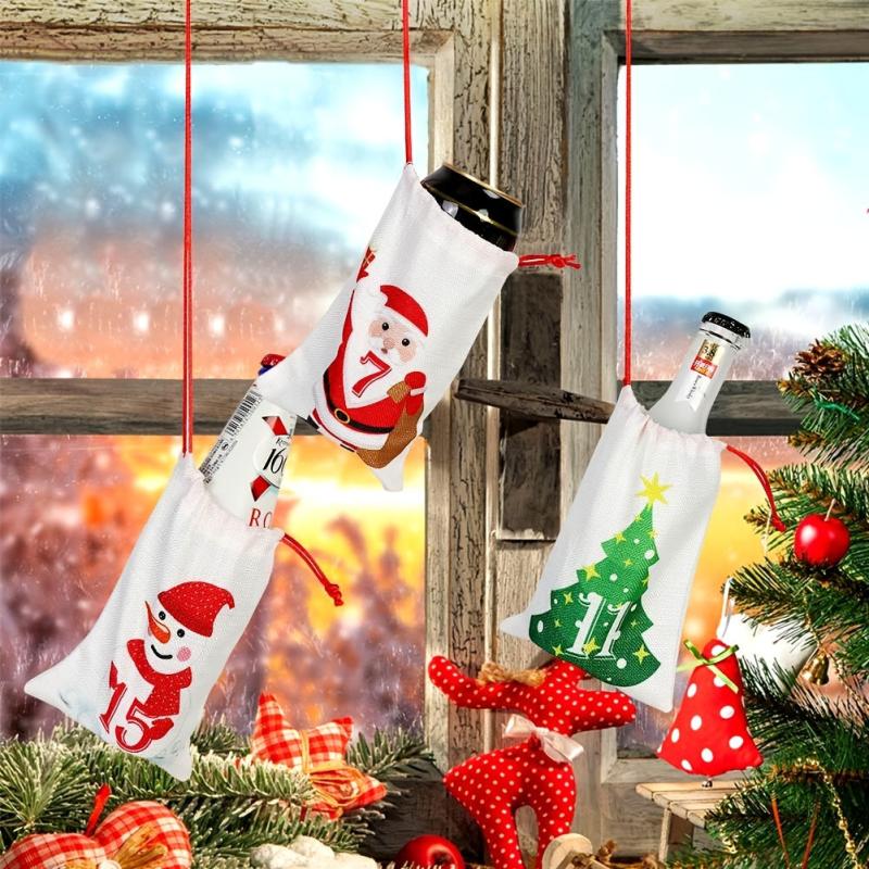 24pcs Christmas Advent Calendar Burlap Hanging Gift Bags