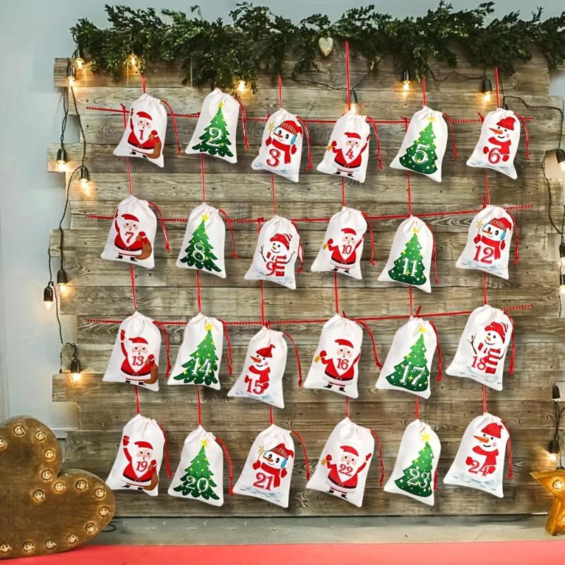 24pcs Christmas Advent Calendar Burlap Hanging Gift Bags