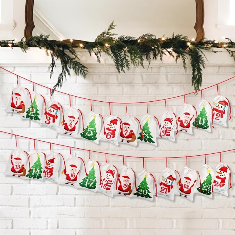 24pcs Christmas Advent Calendar Burlap Hanging Gift Bags