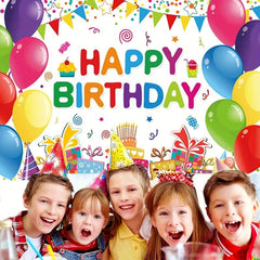 Colorful Balloons Birthday Backdrop Banner for Girls Boys
