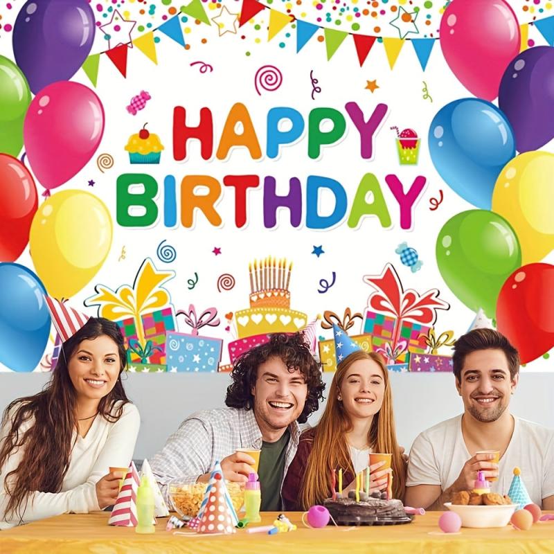 Colorful Balloons Birthday Backdrop Banner for Girls Boys