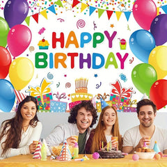 Colorful Balloons Birthday Backdrop Banner for Girls Boys