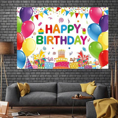 Colorful Balloons Birthday Backdrop Banner for Girls Boys