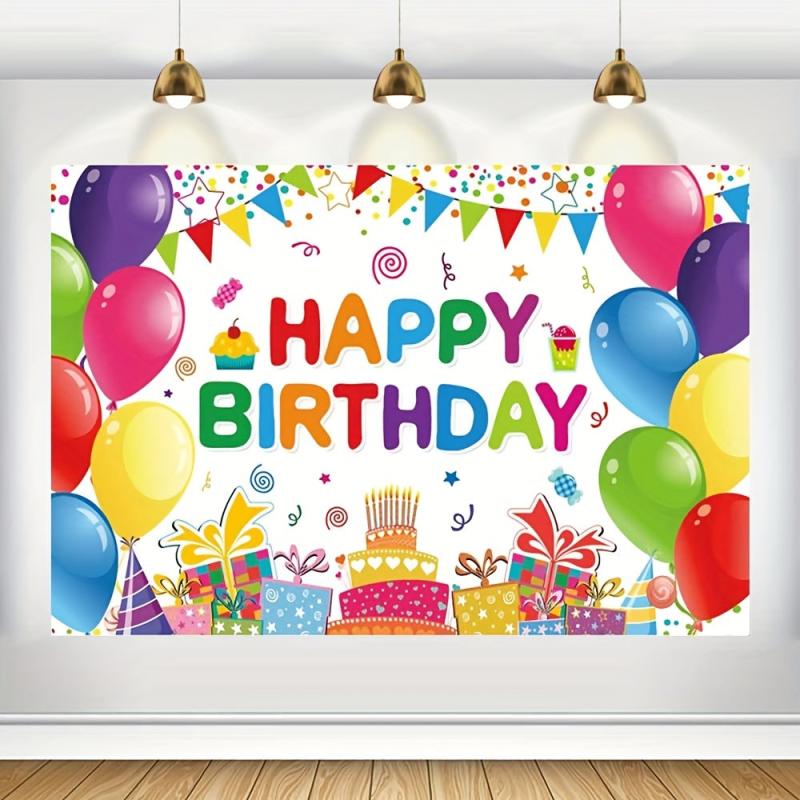 Colorful Balloons Birthday Backdrop Banner for Girls Boys