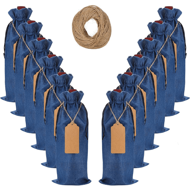 12pc Reusable Burlap Wine Bag Drawstring Gift Bags Christmas Wedding