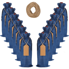 12pc Reusable Burlap Wine Bag Drawstring Gift Bags Christmas Wedding