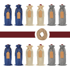 12pc Reusable Burlap Wine Bag Drawstring Gift Bags Christmas Wedding