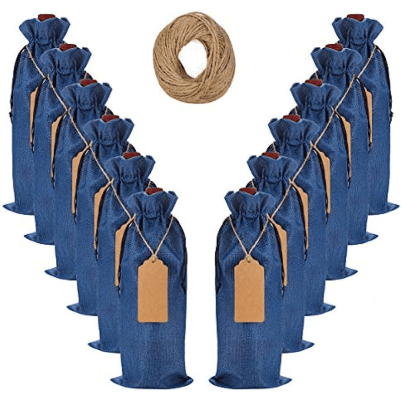 12pc Reusable Burlap Wine Bag Drawstring Gift Bags Christmas Wedding