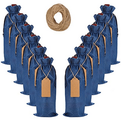12pc Reusable Burlap Wine Bag Drawstring Gift Bags Christmas Wedding