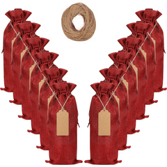 12pc Reusable Burlap Wine Bag Drawstring Gift Bags Christmas Wedding